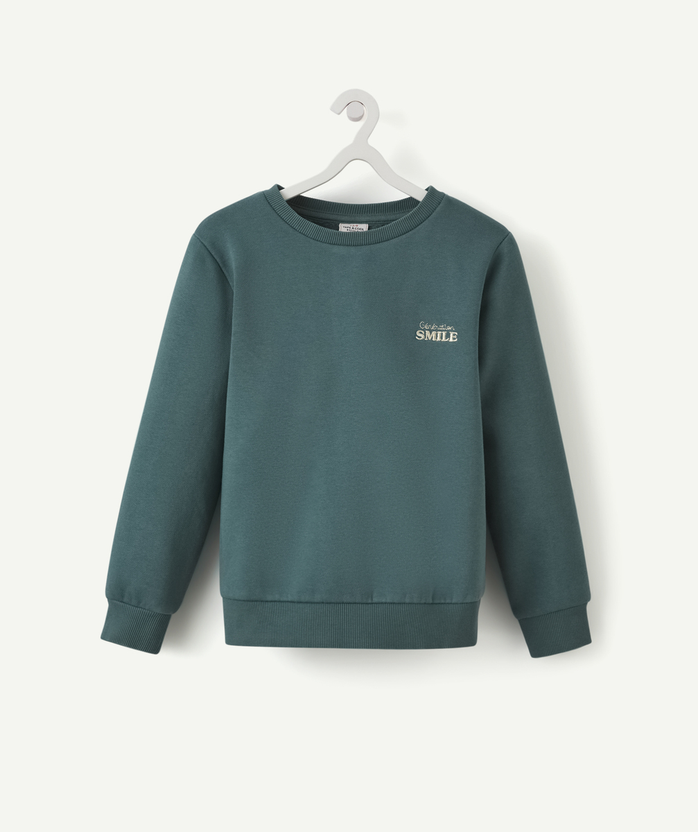 Sweat fille vert forêt avec message brodé sur le cœur - 4 A