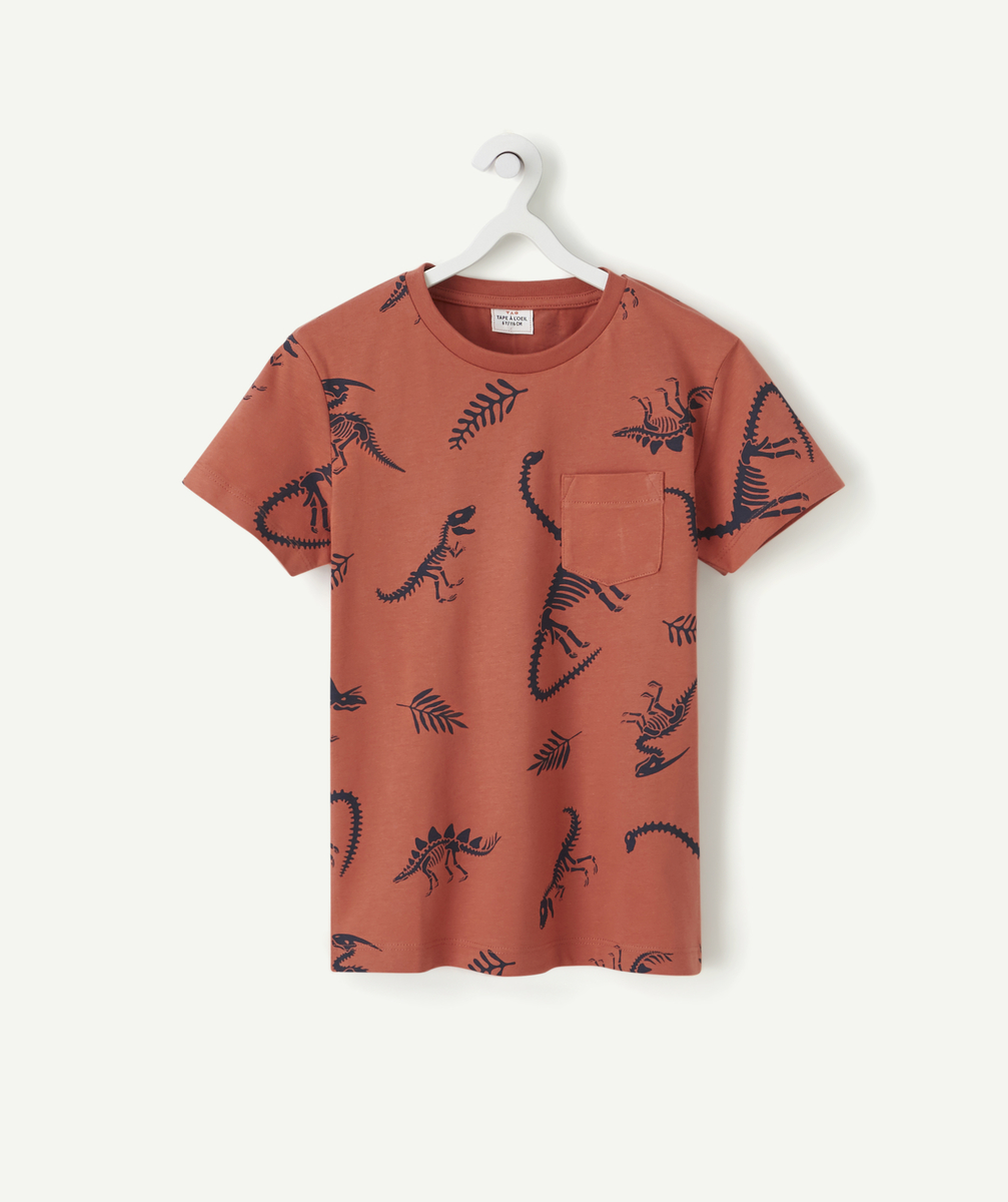 T-shirt garçon en coton biologique rouille et imprimé - 2 A
