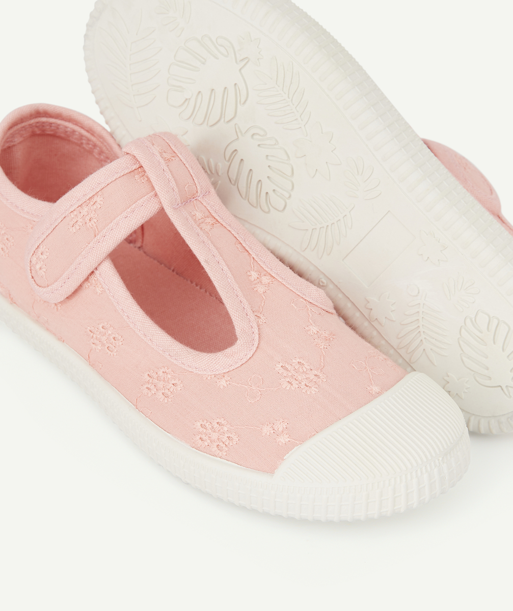 Baskets basses fille ouvertes en broderie rose - 25