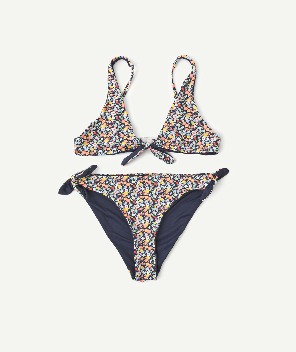 Maillot de bain 2 pièces bleu marine fleuri fille - XXS