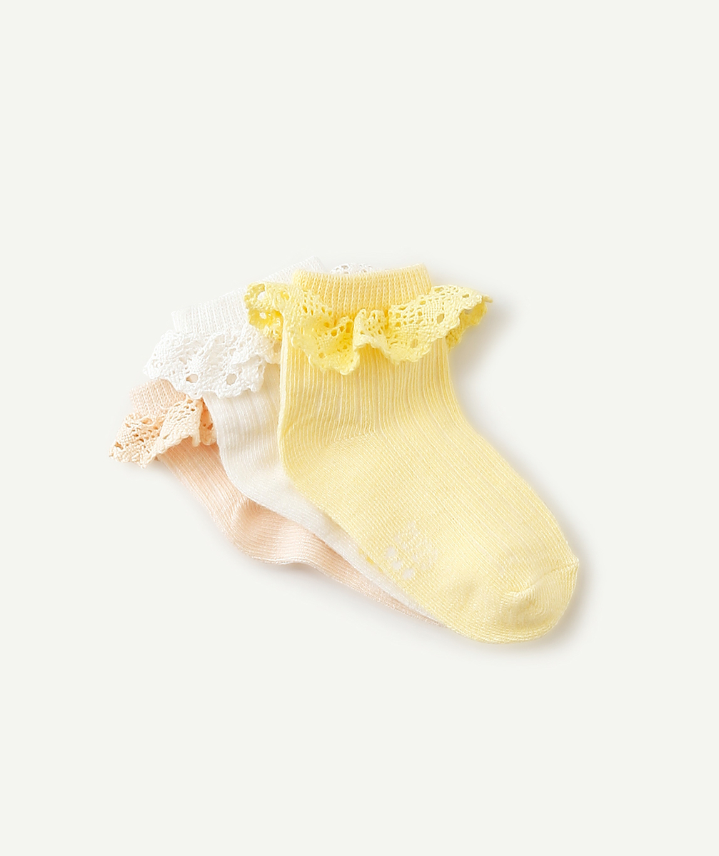 Lot de 3 paires de chaussettes bébé fille unies avec volants - 18-20