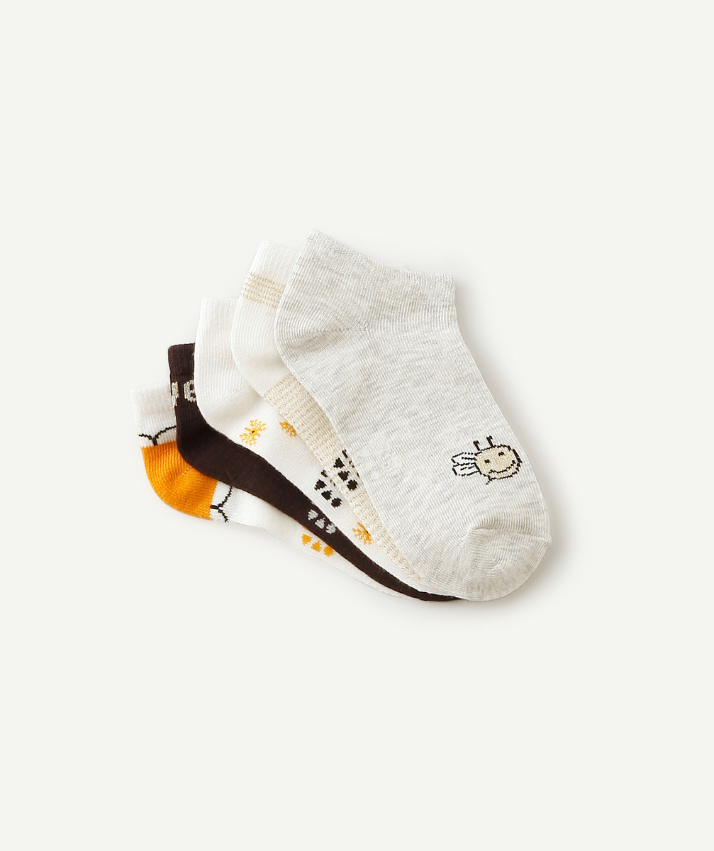 Lot de 5 paires de chaussettes fille unies et imprimées fleurs - 24-26