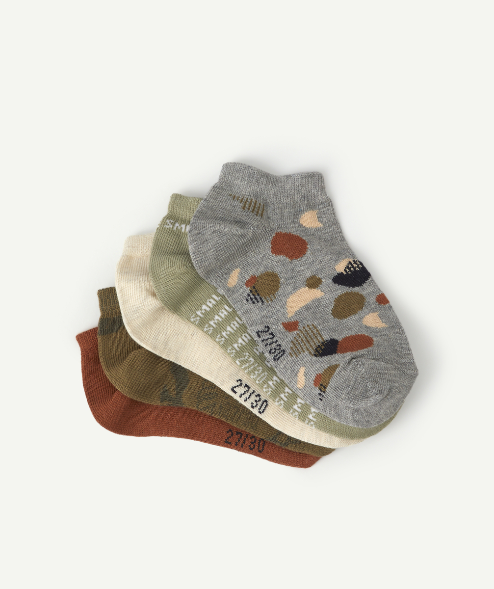 Lot de 5 chaussettes garçon kaki gris et beige - 27-30