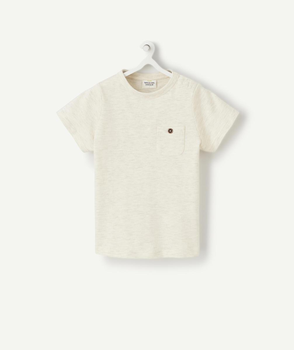 T-shirt bébé garçon en coton écru chiné avec poche - 9 M
