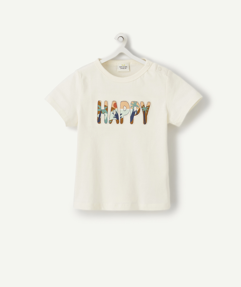 T-shirt bébé garçon écru en fibres recyclées avec message happy - 3 M