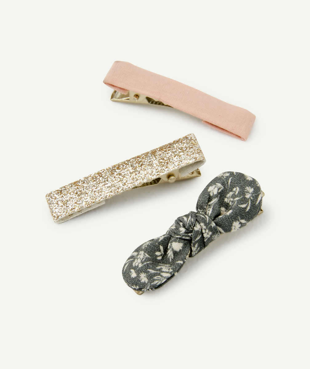 Lot de 3 barrettes verte rose et pailletée - TU