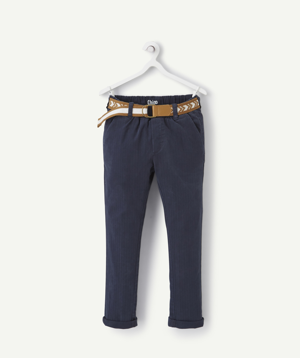 Pantalon chino garçon bleu marine avec ceinture camel - 4 A
