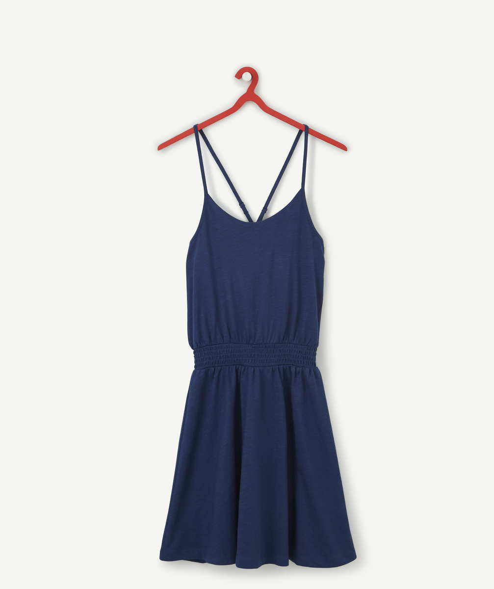 La robe bleu marine en coton avec bretelles croisées - XS