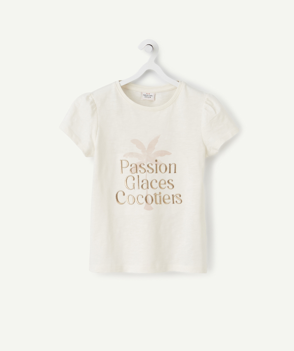 T-shirt fille écru en coton biologique avec animation brodée - 5 A