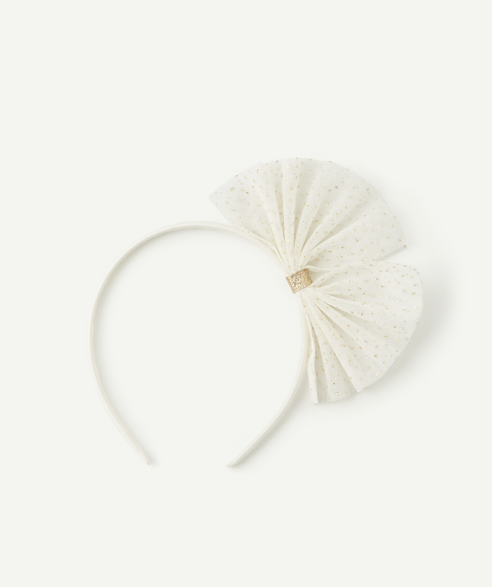 Le serre tête blanc avec noeud en tulle blanc et couleur dorée fille - TU