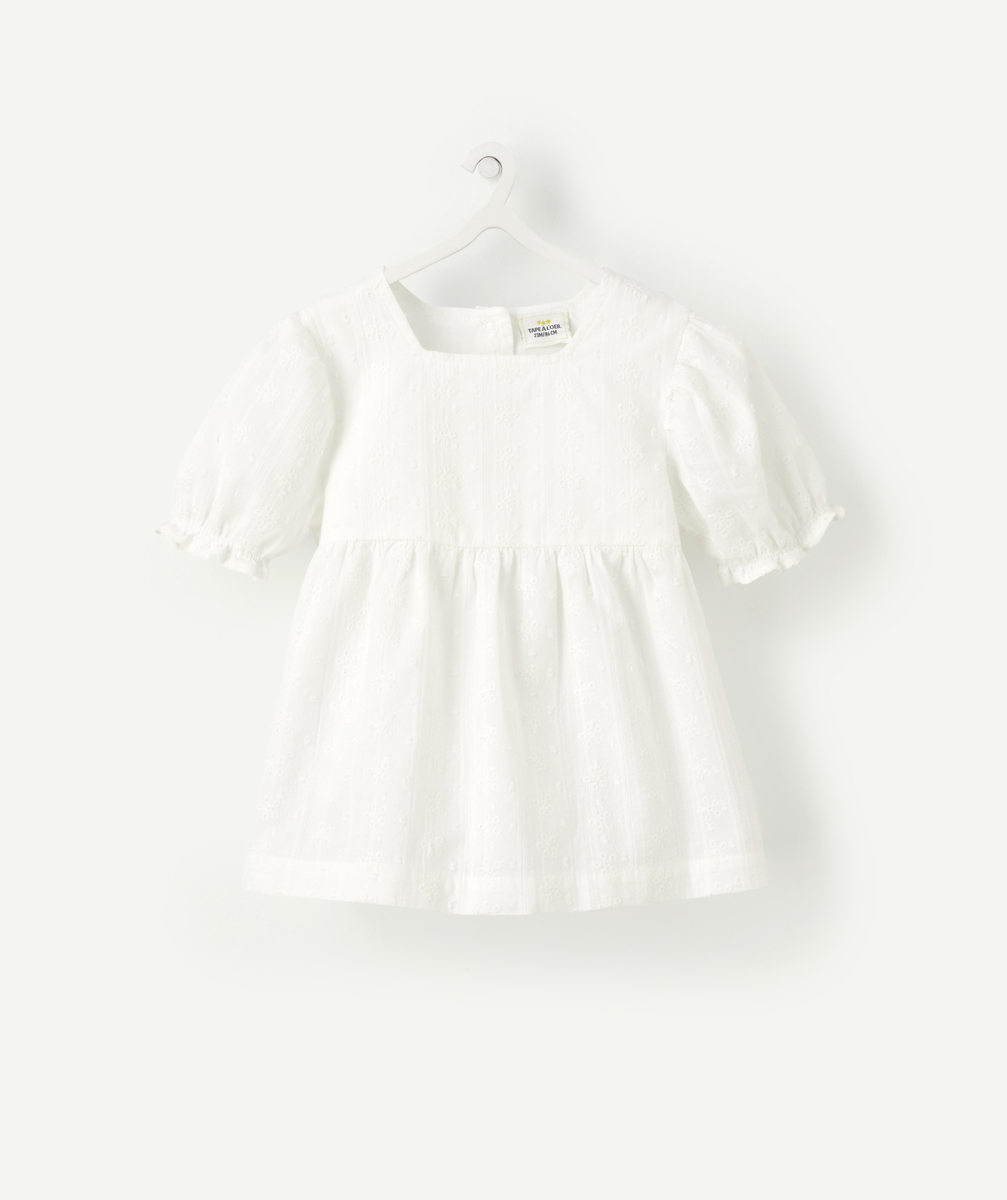 Blouse bébé fille en coton blanche avec broderies - 6 M