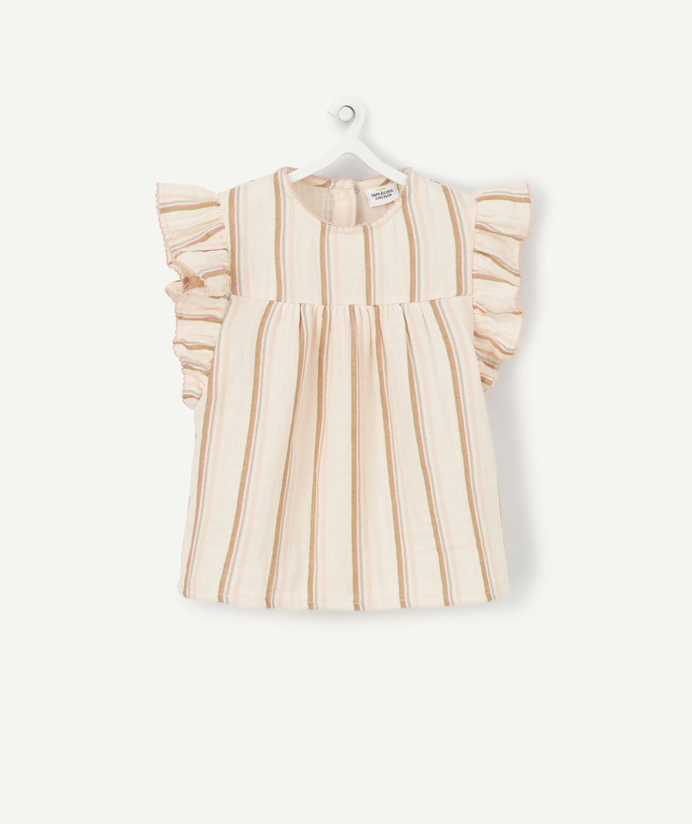 Blouse bébé fille en coton rose avec rayures colorées - 36 M