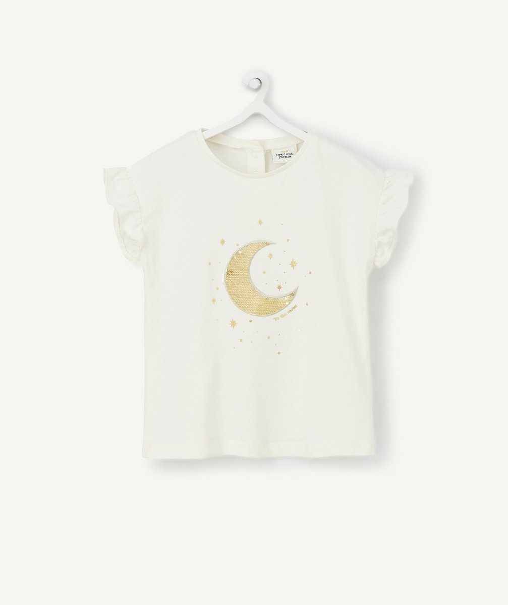 T-shirt écru bébé fille en coton biologique avec lune à sequins - 12 M