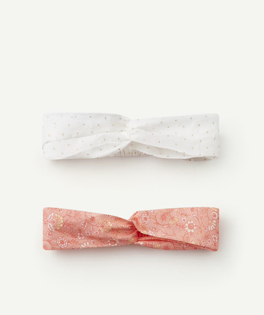 Lot de 2 bandeaux bébé fille rose et blanc - 3-9 M