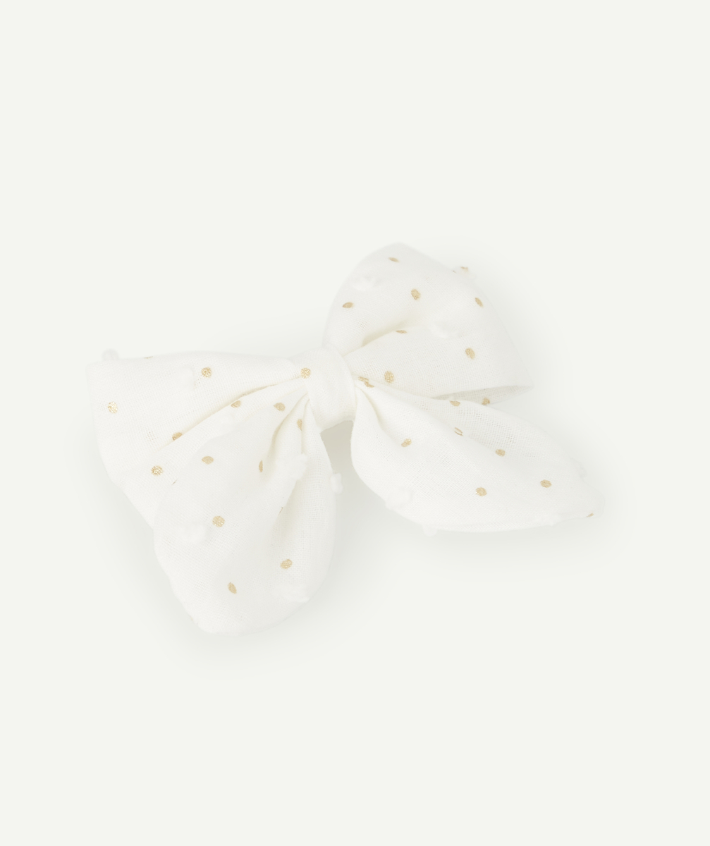 Barrette bébé fille avec noeud blanc et pois couleur dorée - TU