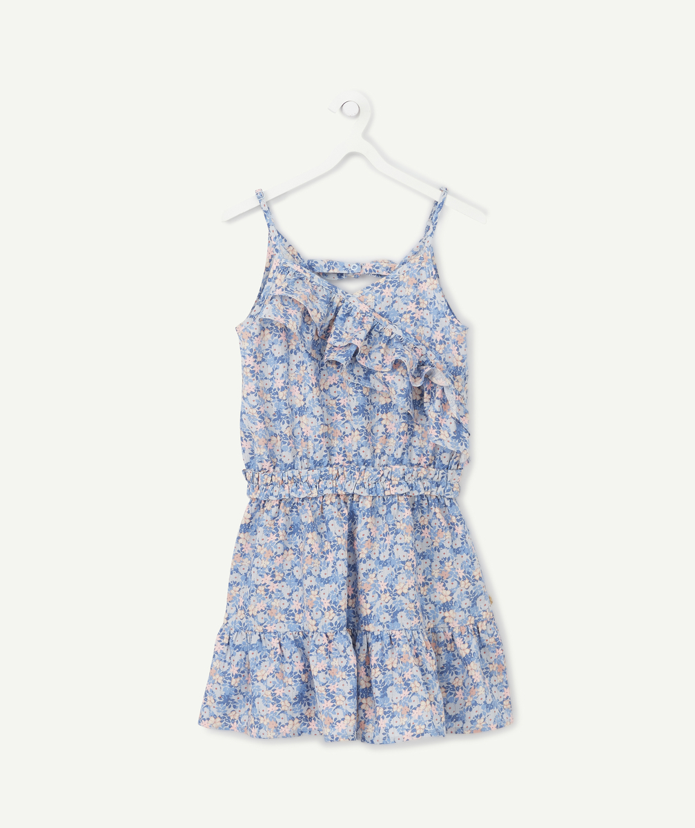 Robe bleue volantée fleurie en viscose responsable fille - 8 A