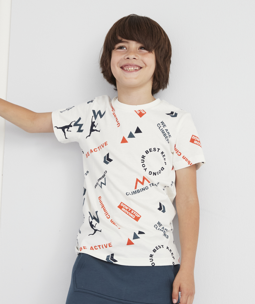 T-shirt garçon blanc en fibres recyclées avec message coloré - 10 A