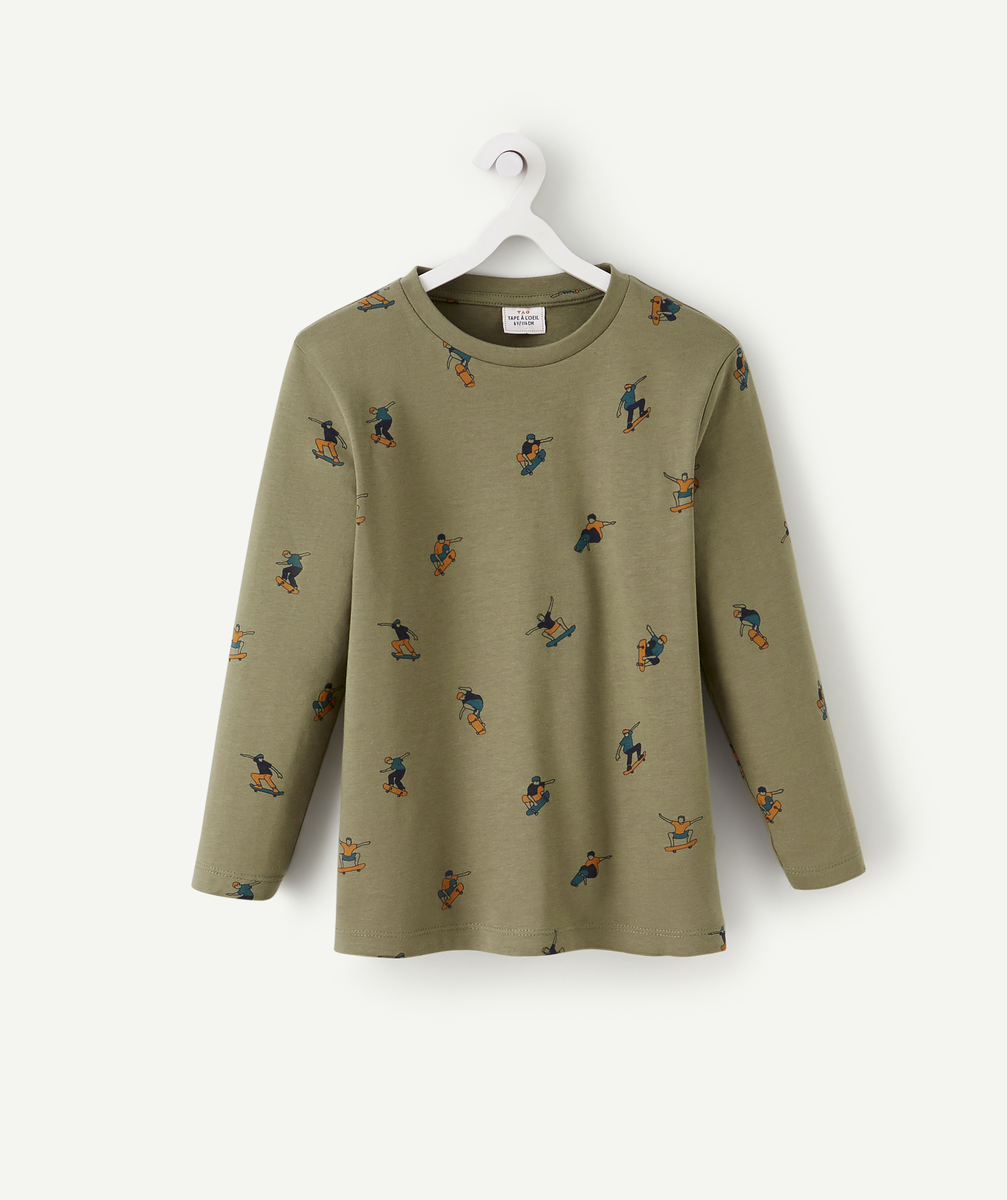 T-shirt garçon en coton bio kaki imprimé skateurs - 14 A