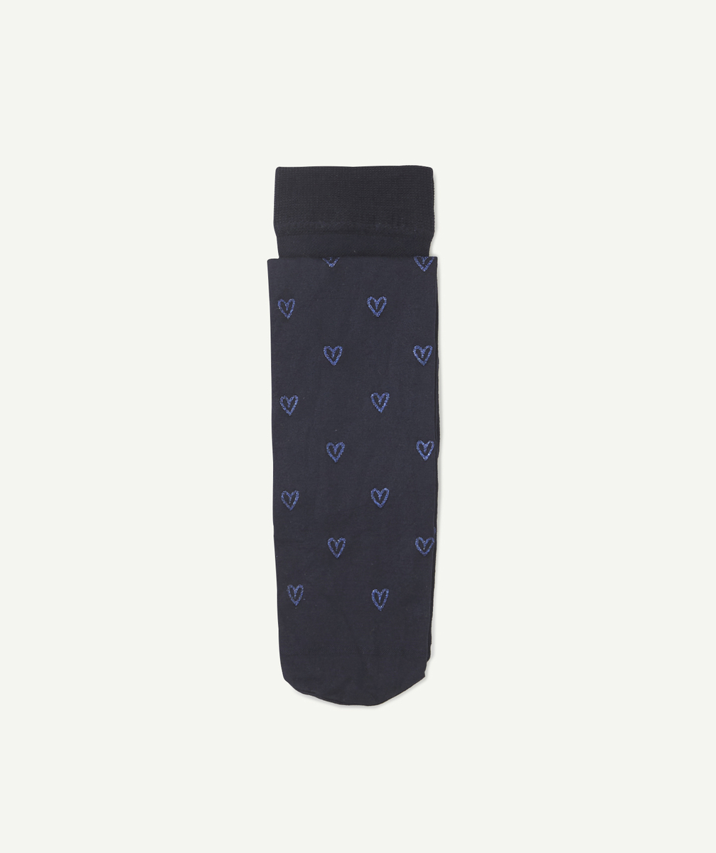 Collants en voile bleu marine imprimé coeurs - 15-17