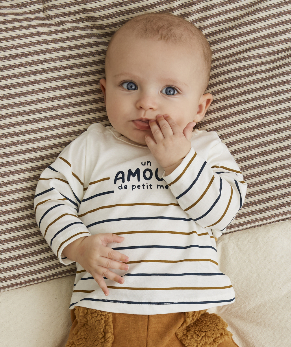 T-shirt rayé bébé garçon en coton biologique avec message - 36 M