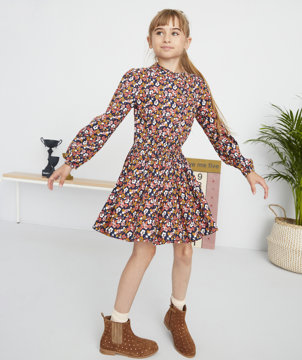 Robe bleu marine fleurie en viscose responsable fille - 3 A