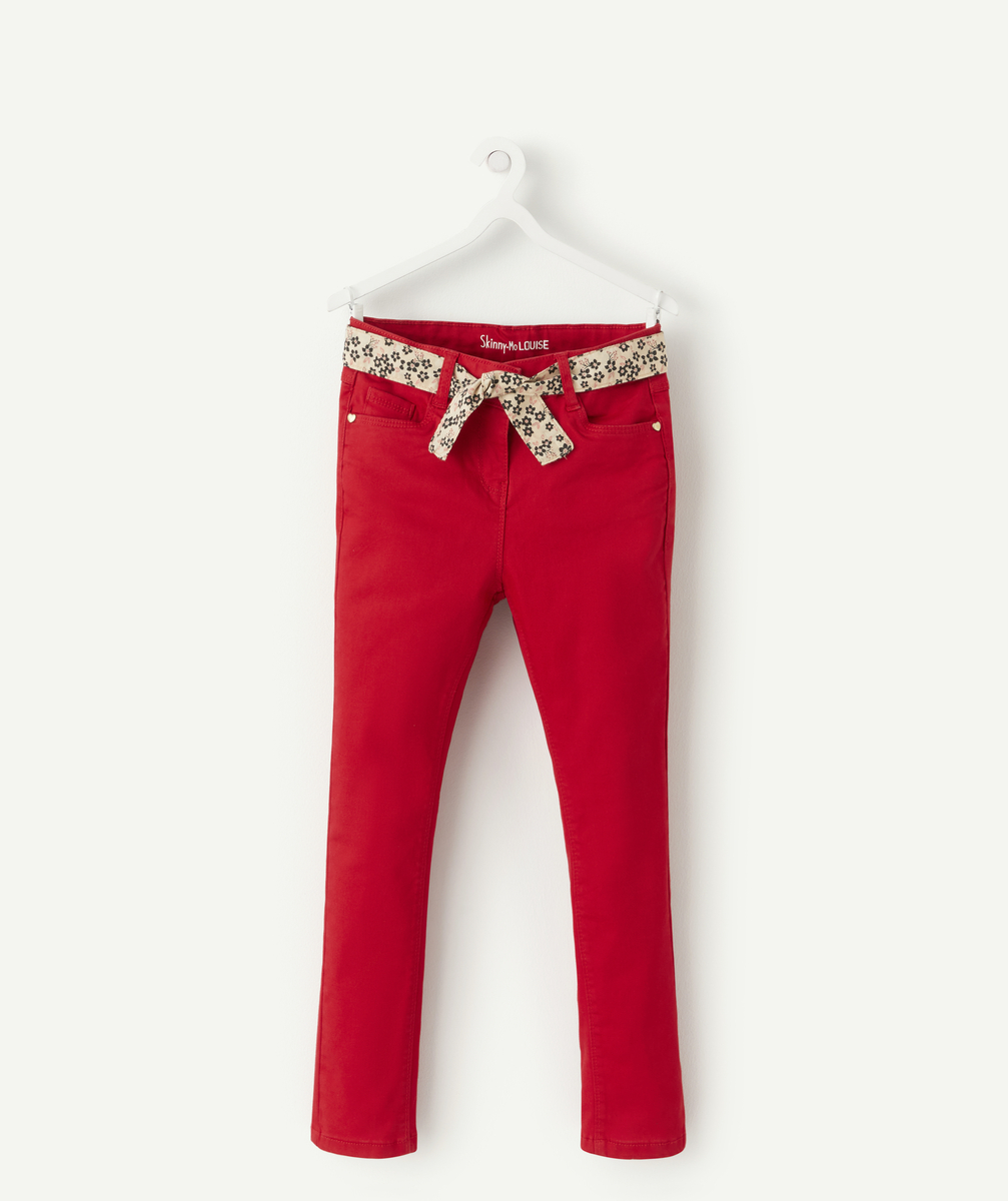 Louise le jean skinny fille rouge avec ceinture fleurie taille + - 4+