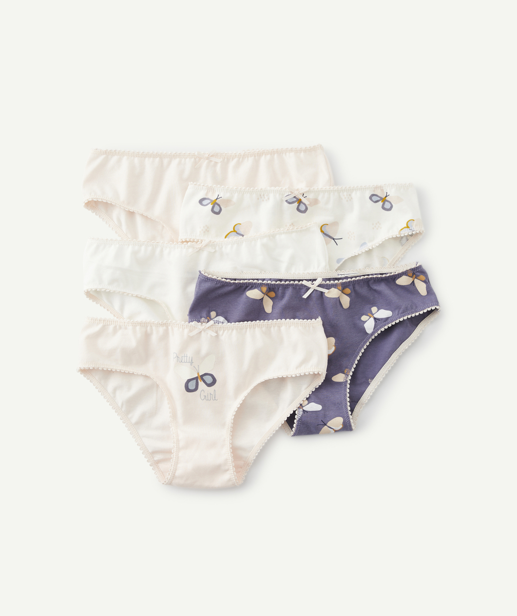 Lot de 5 culottes en coton biologique motifs papillons fille - 12 A