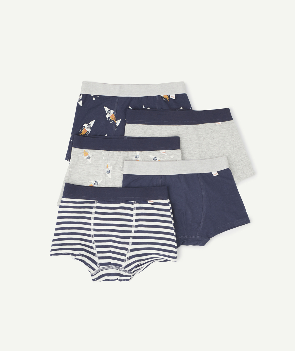 Lot de 5 boxers garçon bleus et gris thème fusée - 14 A