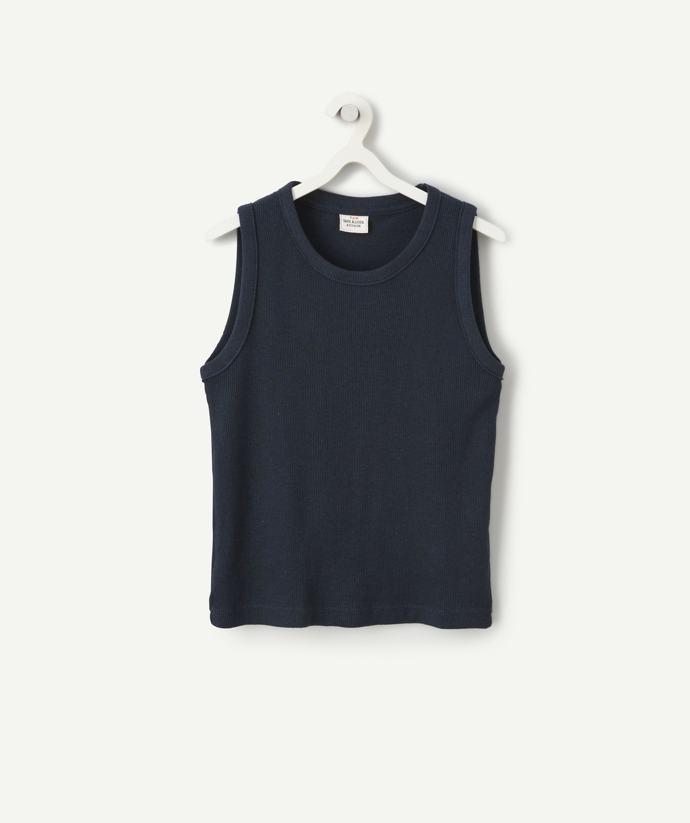 T-shirt sans manches garçon bleu marine en coton bio - 10 A