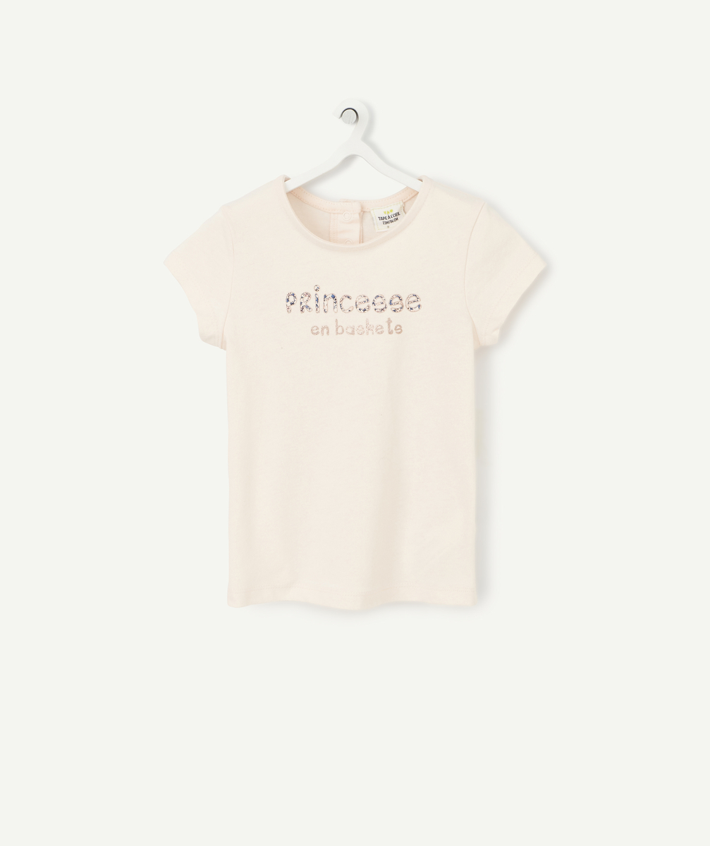 T-shirt rose bébé fille en coton biologique avec message princesse - 6 M