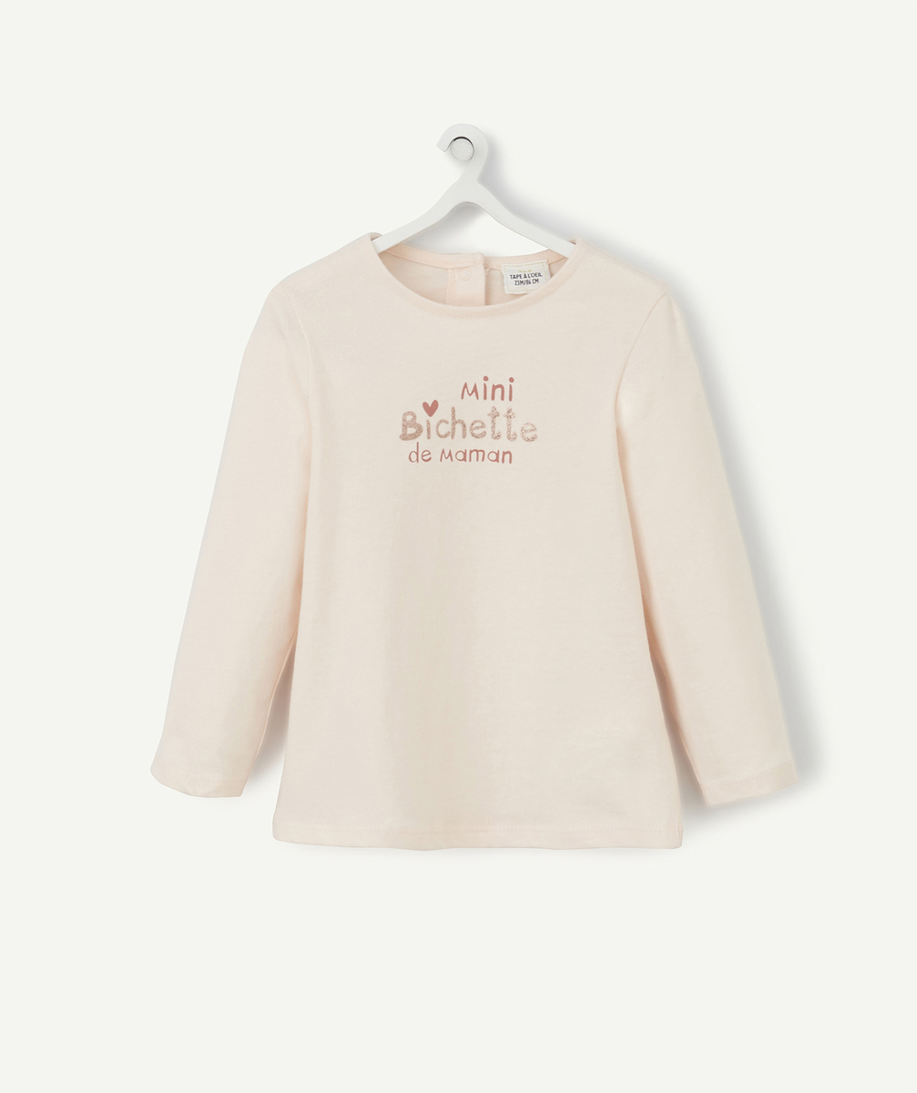 T-shirt rose en coton bio avec message maman bébé fille - 9 M