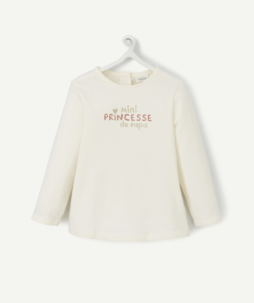 T-shirt bébé fille écru en coton bio avec message papa - 1 M