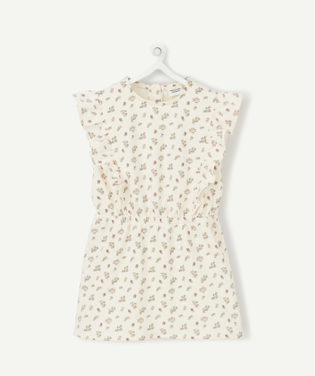 Robe en coton écrue imprimée fleurie et volants bébé fille - 18 M