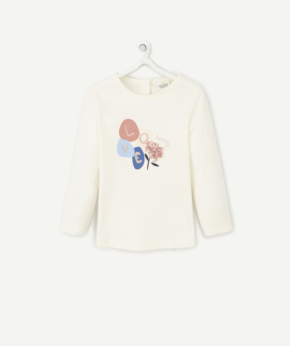 T-shirt bébé fille en coton bio avec messagelove et fleur relief - 3 M