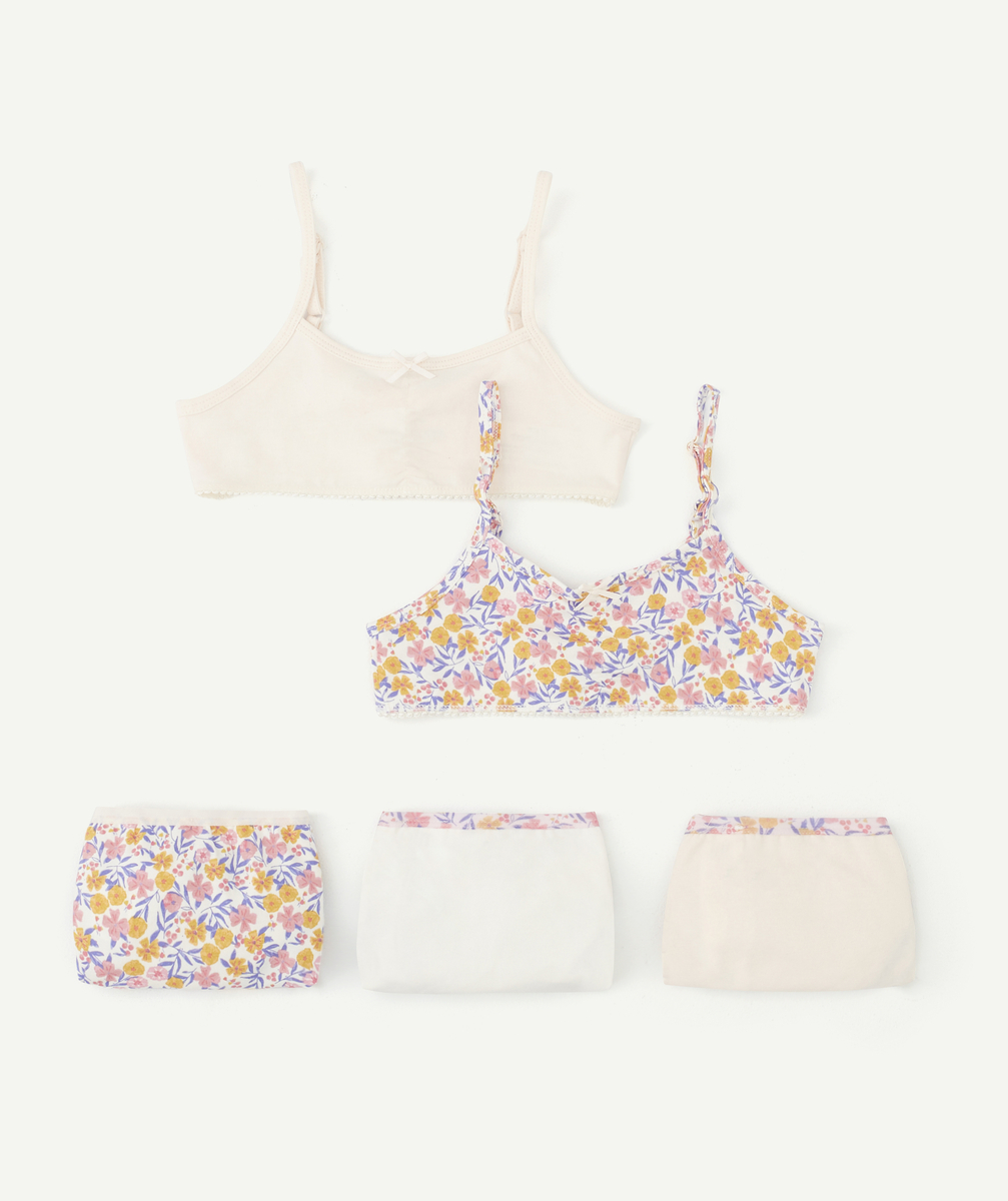 Lot de 2 brassières et 3 culottes fleuries en cotion bio fille - 14 A