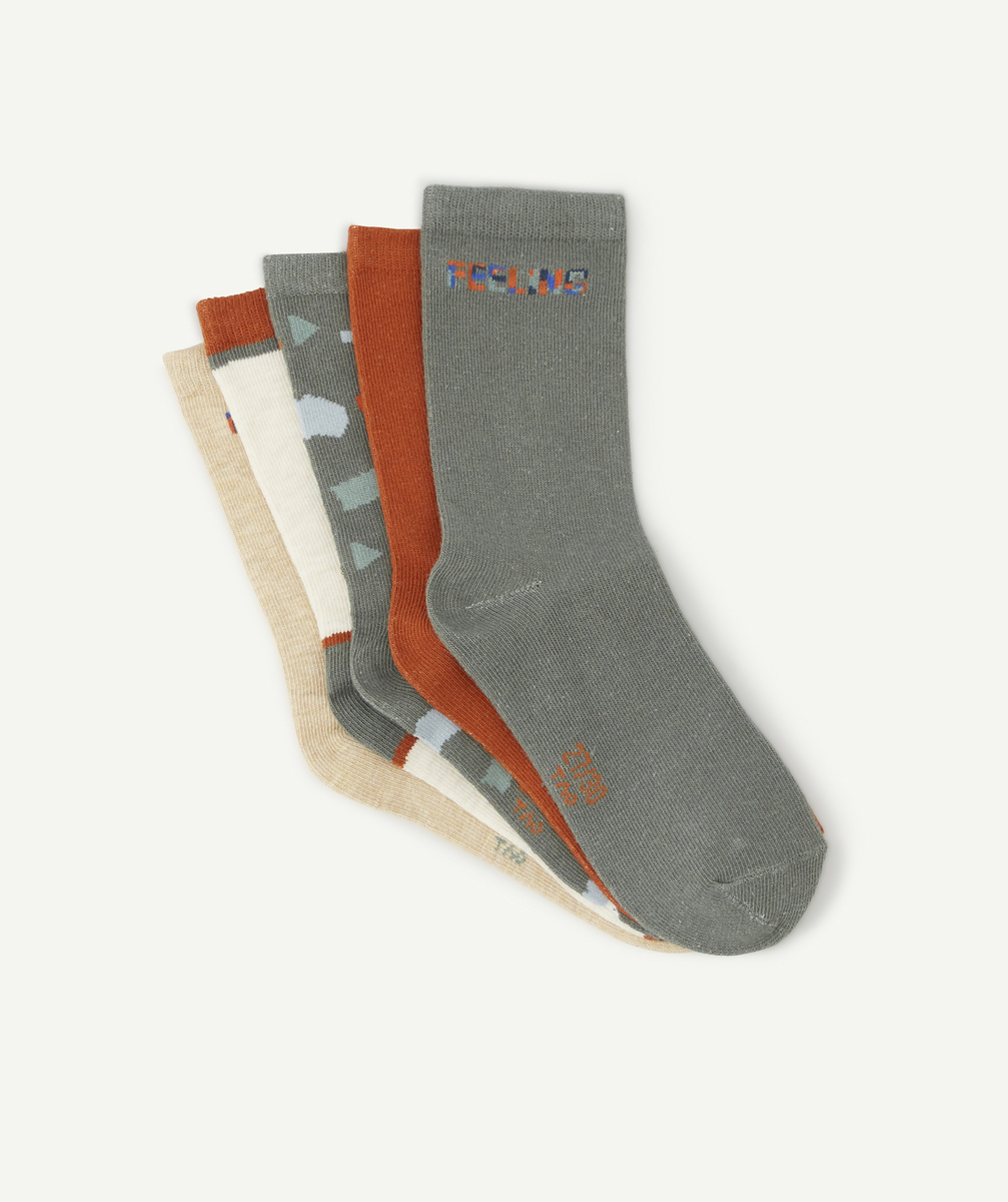 Lot de 5 chaussettes hautes garçon kaki et camel - 35-37