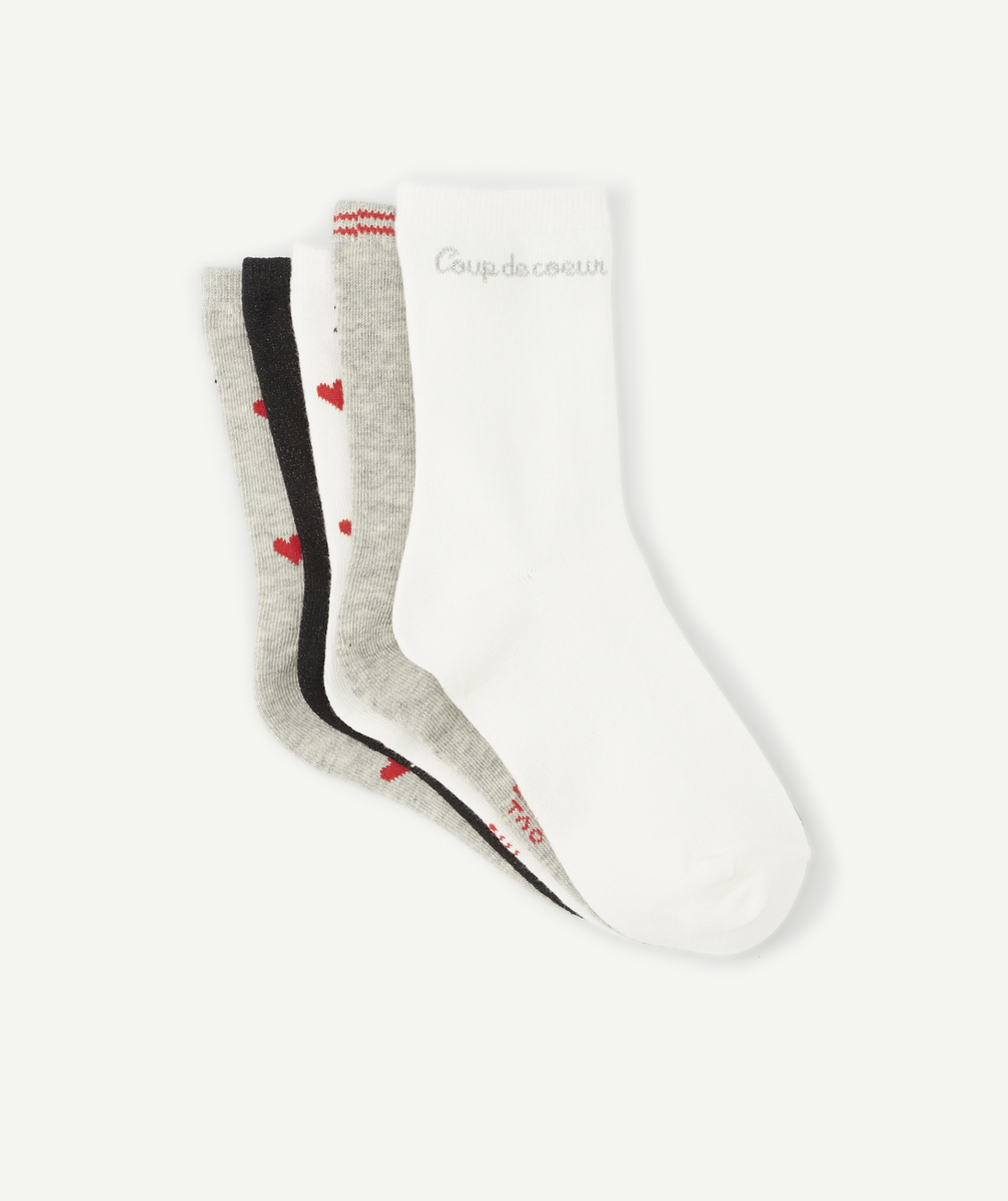 Lot de 5 chaussettes fille aux imprimées pailletées et coeurs - 31-34