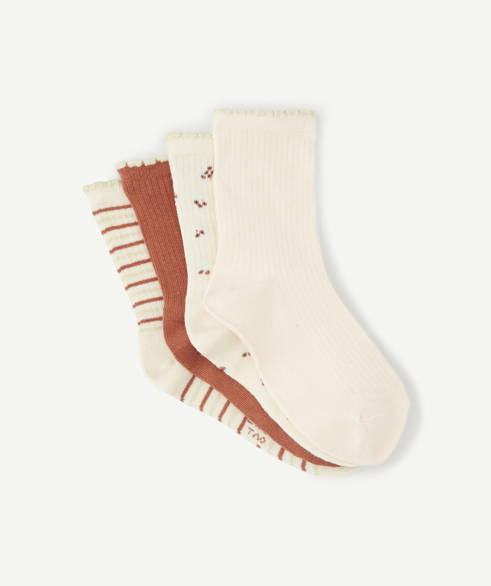 Lot de 4 paires de chaussettes rose et rouille avec imprimés fille - 31-34
