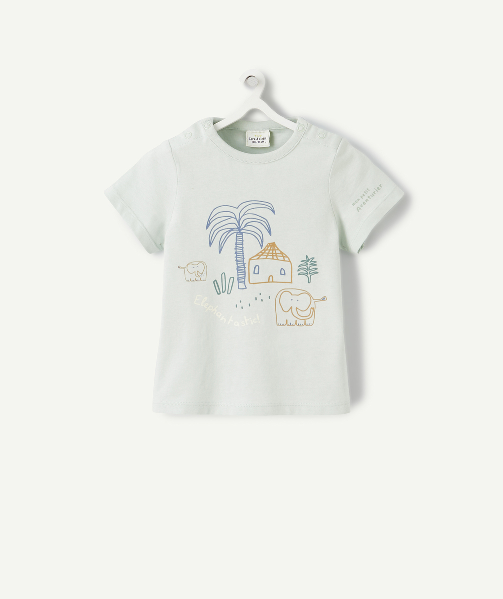 T-shirt bébé vert menthe en coton bio imprimé éléphant - 1 M