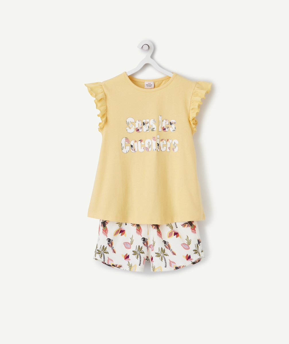 Pyjama fille en fibres recyclées jaune et imprimé avec message - 3 A