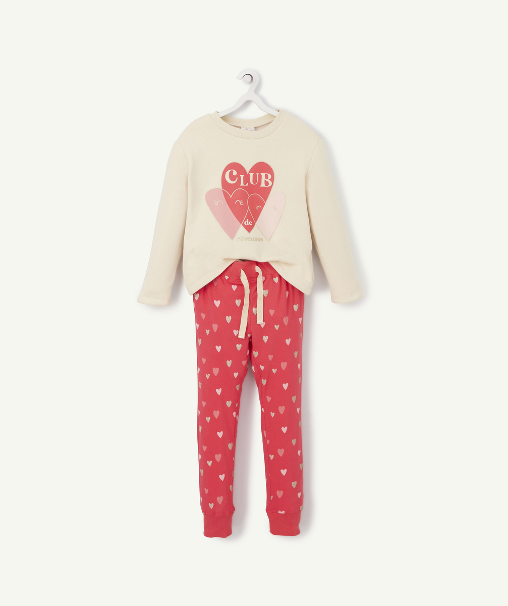 pyjama fille écru et rose imprimé coeurs - 2 a