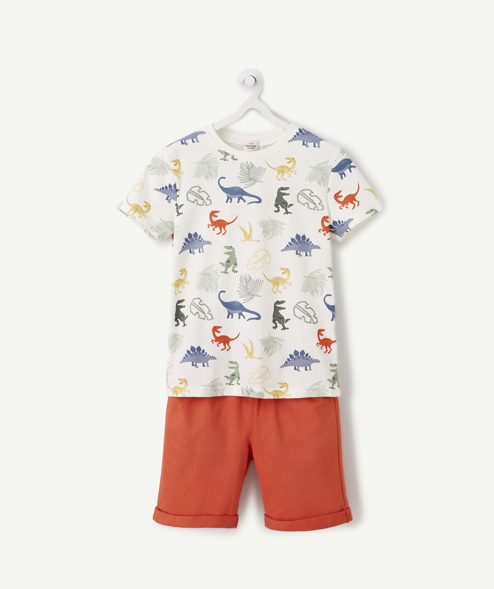 Pyjama t-shirt imprimé dinosaures et short rouille garçon - 4 A