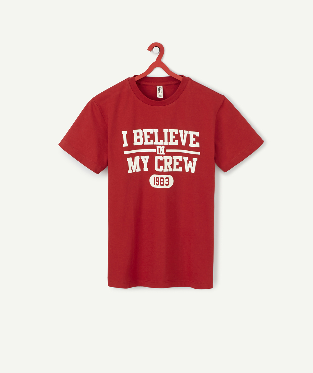 T-shirt mixte en coton bio rouge believe in my crew - 10 A