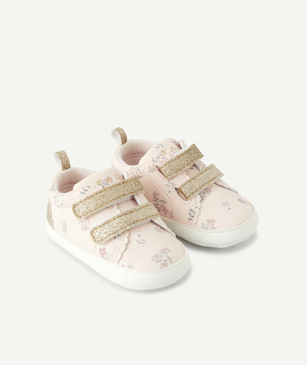 Chaussons roses fleuris aux détails pailletés bébé fille - 6-12 M