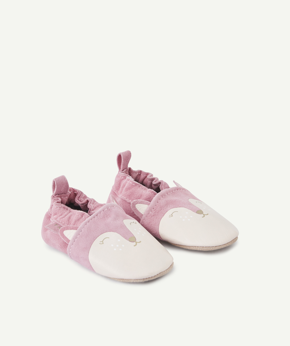 chaussons roses en cuir floqué animalier bébé fille - 3-6 m