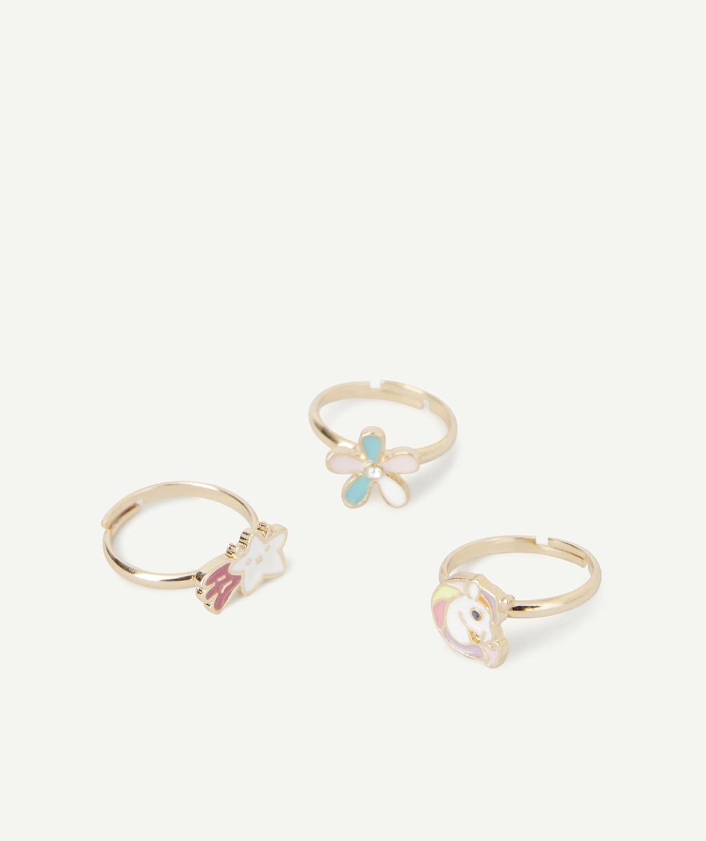 Le lot de 3 bagues avec fleur licorne et étoile - TU