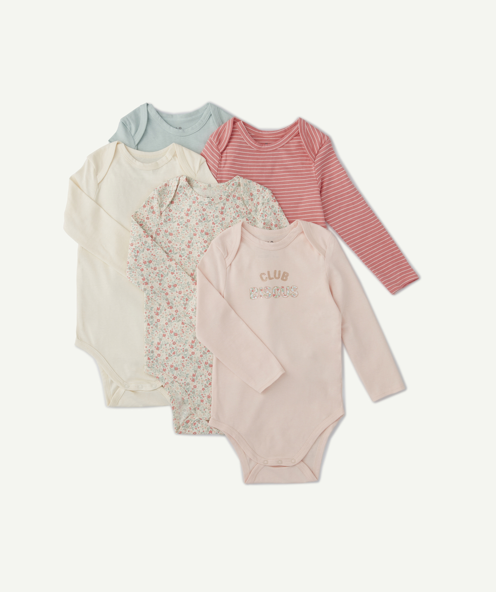 Lot de 5 bodies en coton biologique vert et rose - 36 M