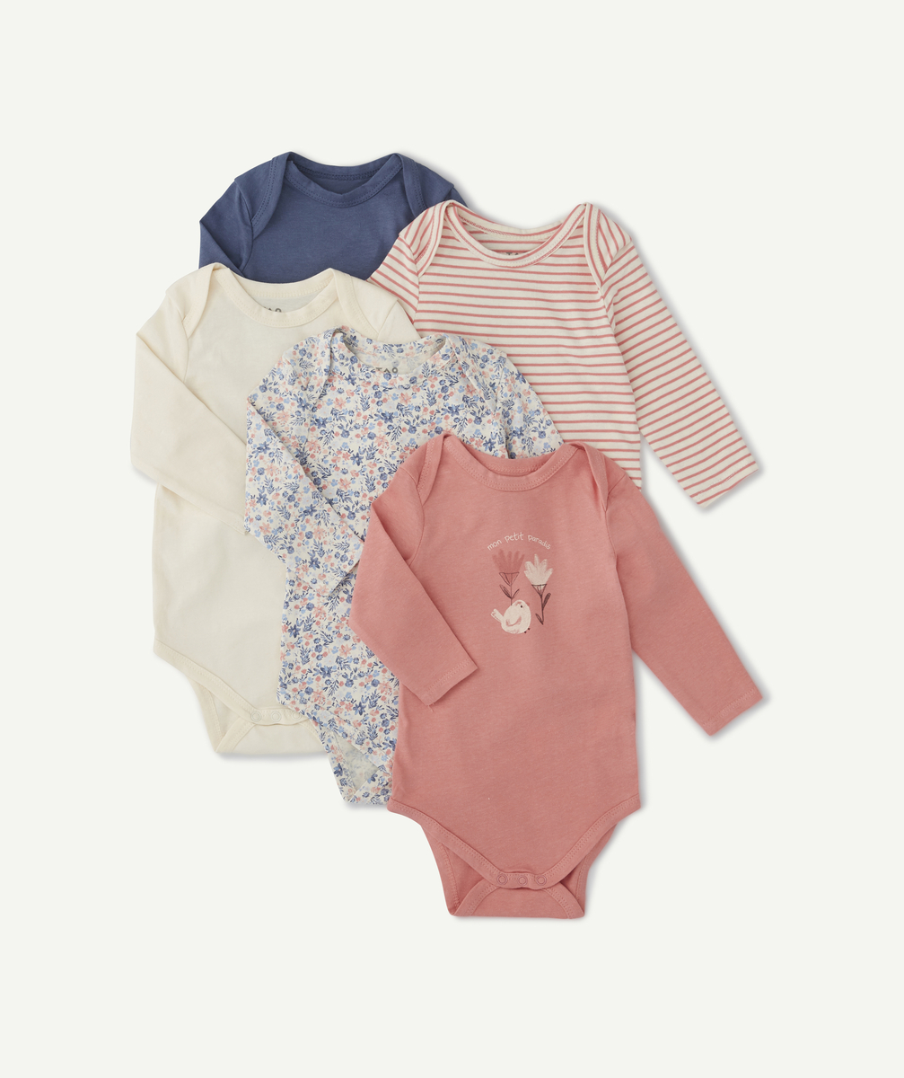 Lot de 5 bodies unis et imprimés en coton bio bébé - 12 M