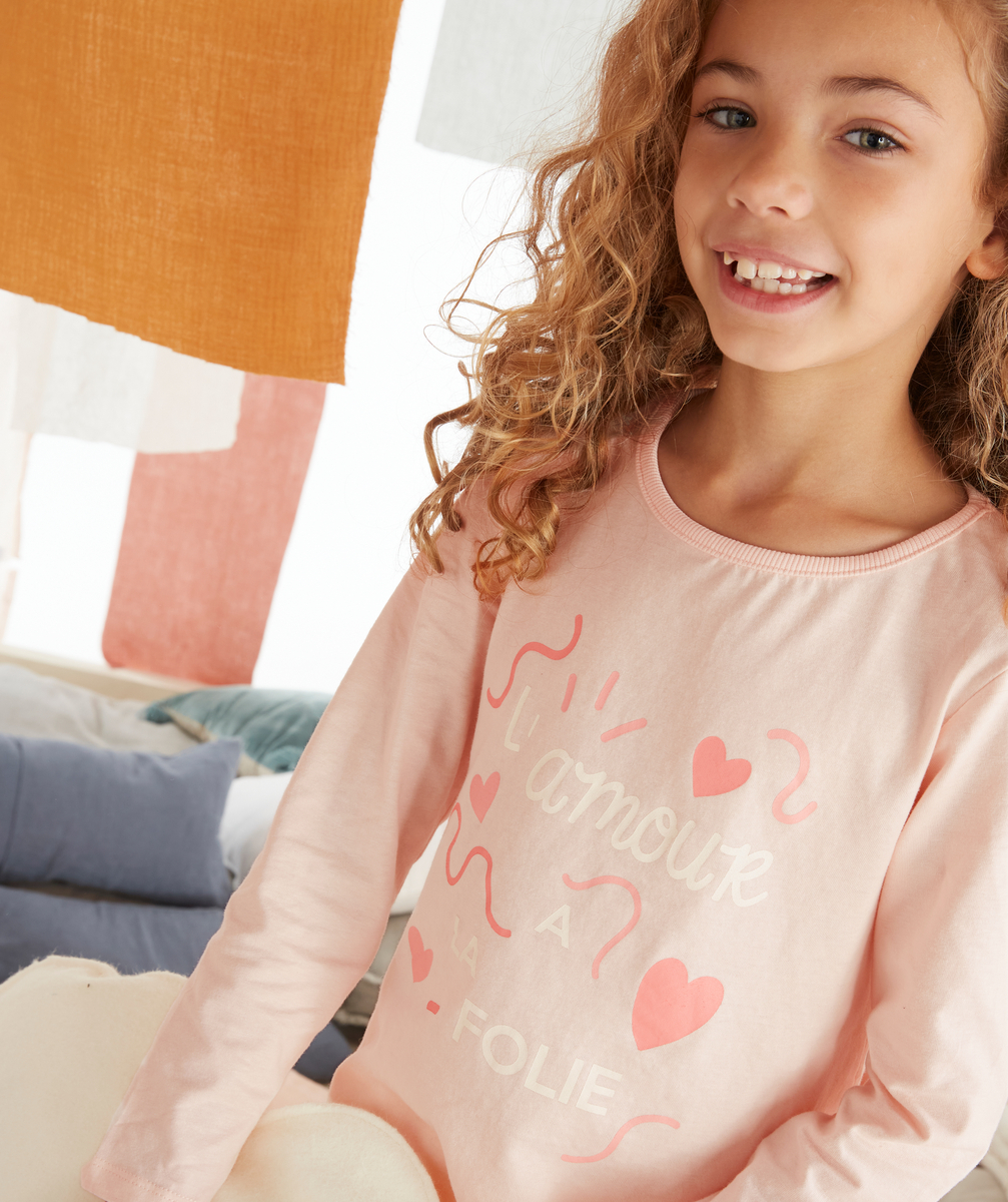 Pyjama en fibres recyclées fille avec message et motifs cœurs - 6 A
