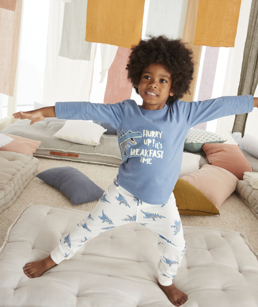 Pyjama bleu garçon en fibres recyclées thème dino fluorescent - 2 A